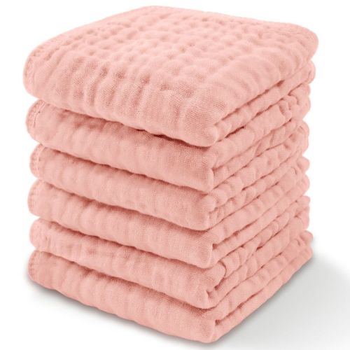 Baby Washcloths Muslin Cotton, Large 10”x10” By Comfy Cubs (lace Pink, Pack Of 10)