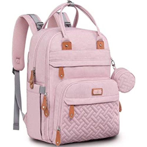 BabbleRoo Diaper Bag Backpack - Baby Essentials Travel Tote Multi function Waterproof Bag, with Changing Pad, Stroller Straps & Pacifier Case Unisex, Pink