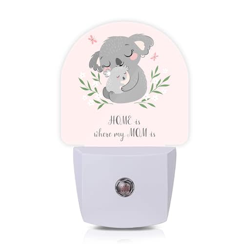 Axxitude Cute Koala Mom and Baby Night Lights Plug into Wall for Girls Boys Room,Night Light LED Lamp Dusk to Dawn Sensor Round Lamp for Bedroom Bathroom Hallway Home Wall Decor Nightlight
