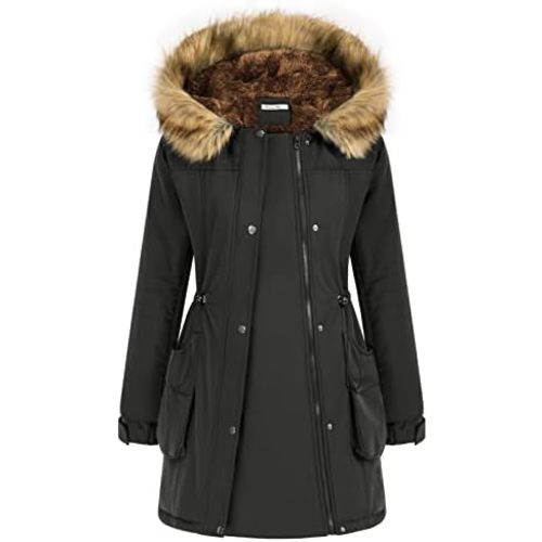 Maacie Womens Maternity 3 in 1 Thickened Outwear Fleece Lined Coat Winter Warm Hooded