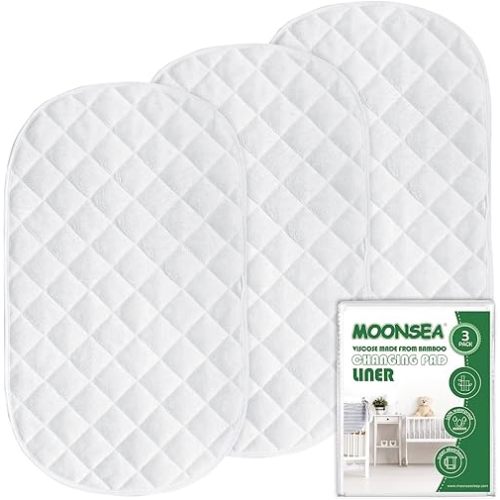 Diaper Changing Pad Liner Non-Slip, Waterproof Terry Mat Changing Pad Cover Liner, Quilted Absorbent Bassinet Liners Washable, 3 Pack 13"x 26" Reusable Portable Changing Table Pad White