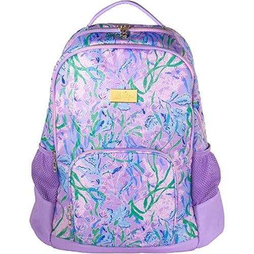 Lilly Pulitzer Large Backpack with Pockets, Adjustable Strap, and Handle, Large Bookbag for Work and Travel, Secret Escape
