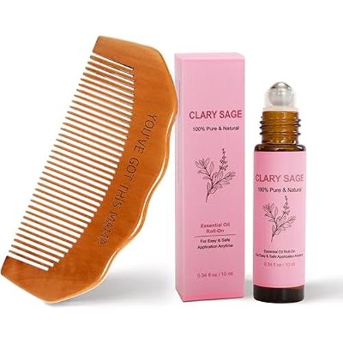 Labor Comb Clary Sage Oil Set - Wooden Birth Comb Natural Labor and Delivery Essentials,Birthing Combs Hospital Bag Must Haves for Pregnant Women&New Mom