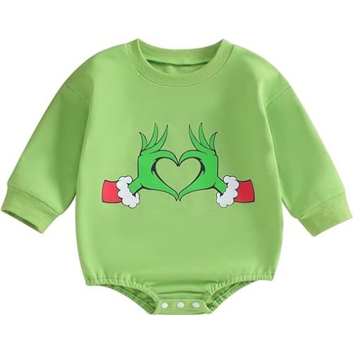 Dcohmch Baby Boy Girl Christmas Outfit Long Sleeve Romper Shirt Crew Neck Bodysuit Newborn Fall Winter Clothes