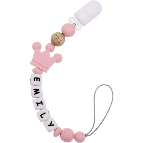 Personalized Pacifier Clip with Name, Panny & Mody Customized Pacifier Holder Leash with Name (Pink Crown)