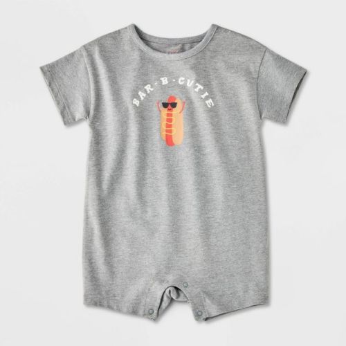 Baby Boys' Printed Short Sleeve Romper - Cat & Jack™ Gray 12M: Tagless, Crotch Snap