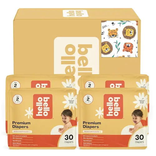 Hello Bello Diapers, Size 2 (10-16 lbs) Wild Cats, 120 Count Value Pack of Premium Disposable Baby Diapers, Hypoallergenic with Soft, Cloth-Like Feel