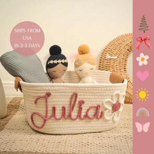 Baby shower personalized gift basket, baby Gift Basket Rope Cotton Basket Baby Gift Basket Toy Basket Storage Basket Baby Name Gift