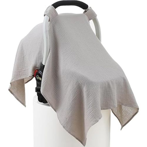 100% Muslin Cotton Car Seat Cover Baby, Carseat Canopy Cover, Universal Fit Stroller Covers for Boys and Girls (Summer Wheat)