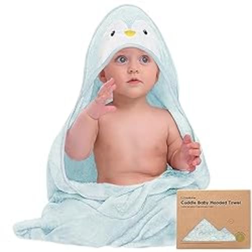 KeaBabies Baby Hooded Towel - Viscose from Bamboo Baby Towel Organic Bamboo Towel - Infant Towels - Large Hooded Towel - Baby Bath Towel with Hood for Girls, Babies, Newborn Boys, Toddler (Penguin) - Regular