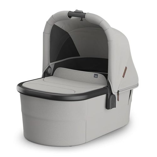UPPAbaby Bassinet V3 - Compatible with Vista, Cruz, Ridge Strollers - Overnight Sleep Solution - Mattress, Sheet and Bug Shield Included - Savannah (Pearl Gray Jacquard/Carbon Frame)