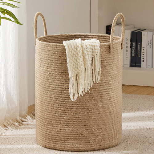 Jute Rope Laundry Hamper Basket by 58L Tall Laundry Basket, Baby Nursery Hamper for Blanket Storage for Bedroom