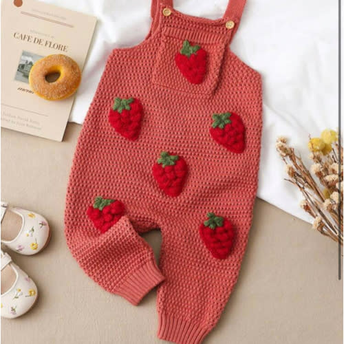 SHEIN Vintaside Kids Baby Girl Casual Strawberry Decorated Knitted Jumpsuit | SHEIN USA