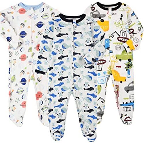Aablexema Baby Footie Pajamas with Mittens - 3Pcs Infant Footed Sleeper Cotton Sleepwear Outfits