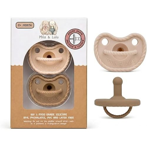 Round Silicone Pacifiers - Beige/Hazel or Ocean/Olive