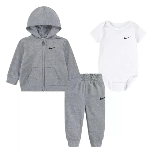 Nike Baby Boy Full Zip Hoodie, Bodysuit And Sweatpants 3 Piece Set (G(56L940-042)/W, Newborn)