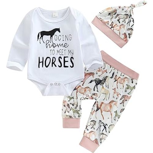 DNOMAID YZARC Western Baby Boy Girl Outfits Letters Print Long Sleeve Romper Bodysuit Cow Print Pants Hat 3Pcs Clothes Set
