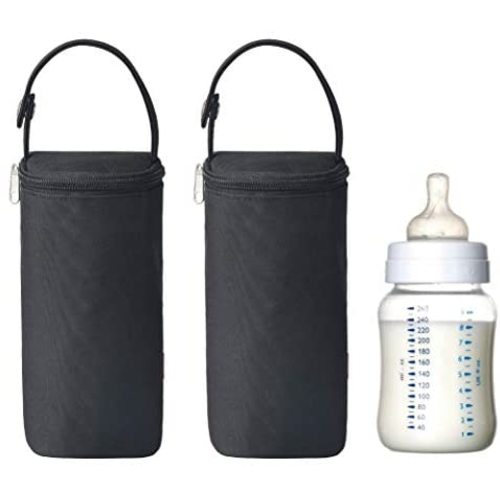 Bellotte Insulated Baby Bottle Bags (2 Pack) - Travel Carrier, Holder,Tote,Portable Breastmilk Storage (Black) - black