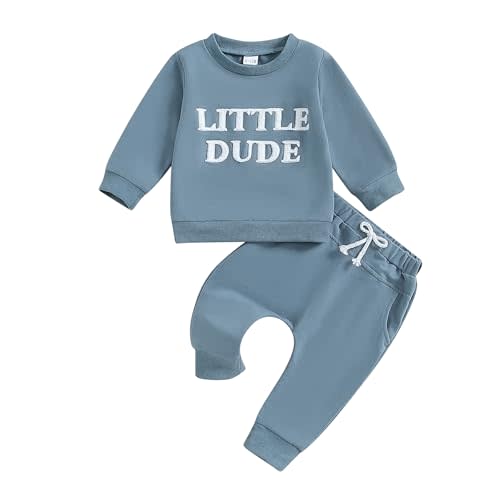 Kaipiclos Baby Boy Fall Clothes Little Dude Embroidery Sweatshirt Pants 6 12 18 24 Months Cute Toddler Infant Winter Outfit