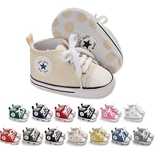Meckior Baby Girls Boys Canvas Sneakers Soft Sole High-Top Ankle Infant First Walkers Crib Shoes