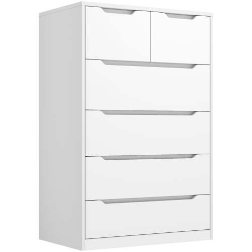 6 Drawer Dresser for Bedroom,Tall Dresser With Deep Drawers,White Wood Chest of Drawers for Bedroom,Hallway,Living Room,Smooth Metal Rail,Modern,43.2"H X 27.6"W X15.6"D