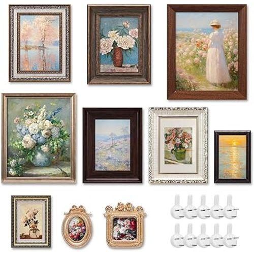 Qunclay 10 Pcs Vintage Picture Frames for Wall or Tabletop Display Ornate French Country Frames Vintage Farmhouse Decor Antique Wall Art Set for Gallery Bedroom Living Room (Classic Style)