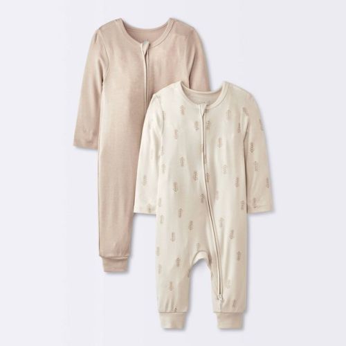 Baby 2pk Leaf So Very Soft Modal Blend Romper - Cloud Island™ Cream Newborn
