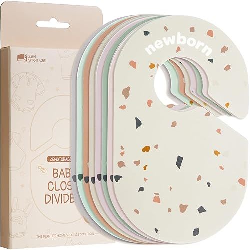 Baby Clothes Dividers for Closet(8 Pcs), Double-Sided Size Organizer Labels from Newborn to 2T, Terrazzo Pattern Nursery Closet Seperators,Ideal Gift for Baby Shower