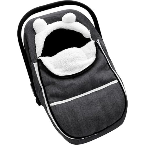 Winter Carseat Cover for Baby Girl Boy, Super Warm & Windproof Baby Car Seat Cover Protect Baby from Cold Weather, Plush Fleece Infant Car Seat Cover Canopy, Black