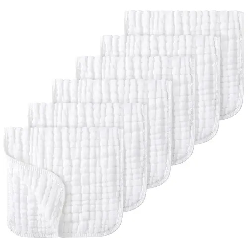 Looxii Muslin Burp Cloths Baby Girl 6 Pack - 20" x 10" - Ultra Soft & Absorbent, 6-Layer 100% Cotton for Spit Up & Drool- Gentle Baby Burping Cloth, Newborn Essentials Shower Gift Girl, White