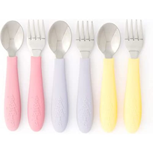 Elk and Friends Kids Silverware with Silicone Handle | Childrens Safe Flatware | Toddler Utensils | Baby Spoons + Forks | Stainless Steel Cutlery