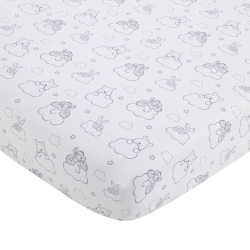 NoJo Disney Winnie the Pooh Hello Sunshine Grey and White Cloud Nursery Fitted Crib Sheet with Piglet and Tigger