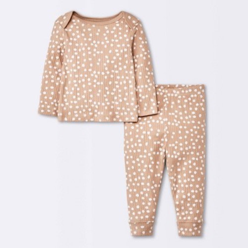 Baby 2pc Wide Ribbed Top & Bottom Set - Cloud Island™ Light Beige, Size: 6-9M
