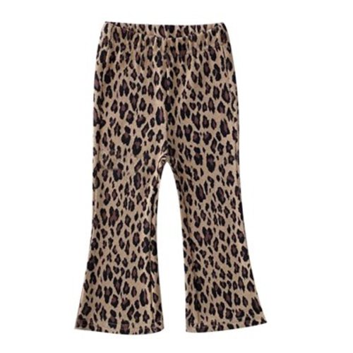 WUXIAN Girls Pants Baby Knitted Leopard Print Lightweight Flexible Joggers Flared Pants Child Cozy Leggings