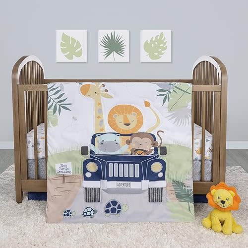 Sammy & Lou Off Road Adventure 4-Piece Baby Nursery Crib Bedding Set for Boys, Includes Quilt, Fitted Crib Sheet, Crib Skirt, and Plush Toy
