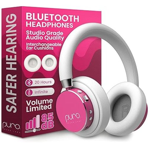 Puro Sound Labs BT2200 Plus Kids Bluetooth Headphones – Volume-Limiting 85dB, Studio-Grade Audio, Over-Ear & Comfy Design, 20-Hour Battery Life, Easy to Connect Wireless Headphones for Kids, Pink