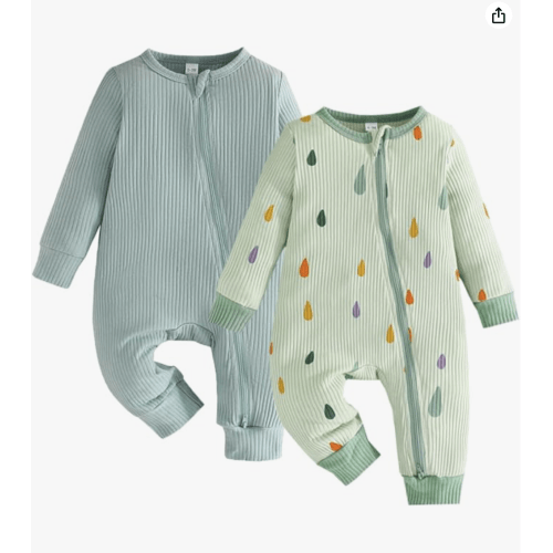 Bafeicao Unisex Baby Boy 3-6 mos, 2 Pack Rompers Long Sleeve Two Way Zipper Romper One Piece Jumpsuits Clothes Sets