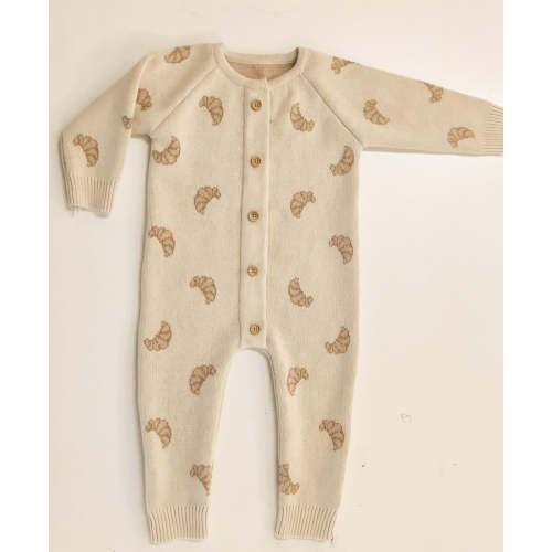 Organic Knit Magnetic Romper-Croissant : 6-12m