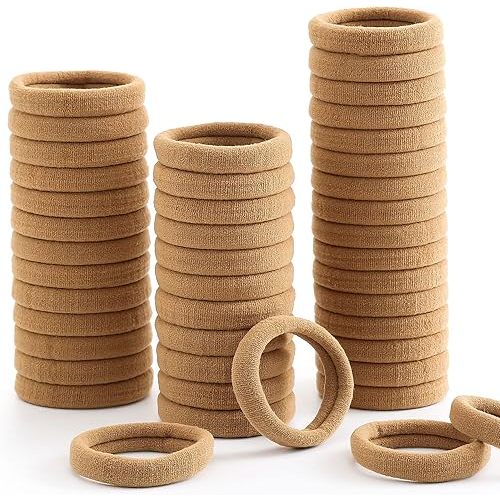 100 Pcs Thick Seamless Hair Ties, Ponytail Holders Hair Accessories No Damage for Thick Hair (Light Brown Colors)