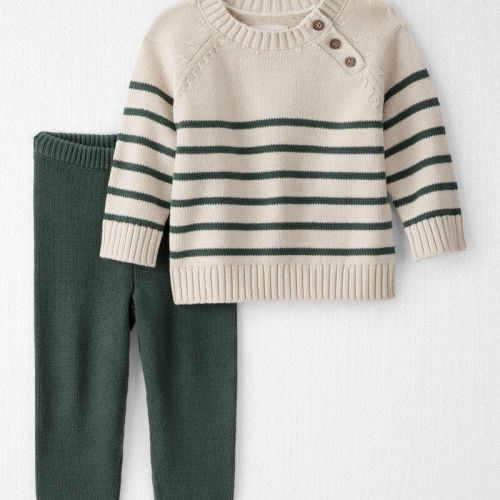 Biscuit Cream, Fern Green Baby 2-Piece Organic Cotton Sweater Knit Set in Stripes | Carter’s Oshkosh Canada