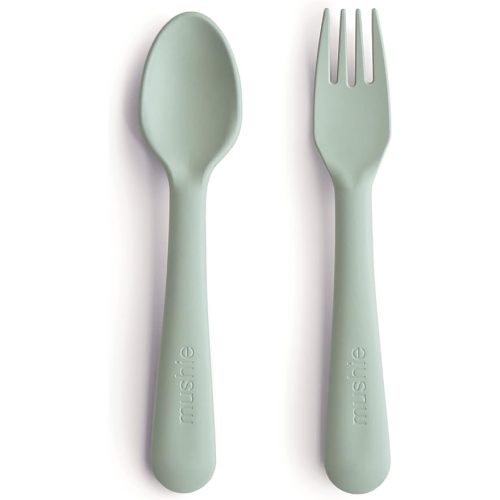 mushie Flatware Fork and Spoon Set for Kids | Made in Denmark (Sage)