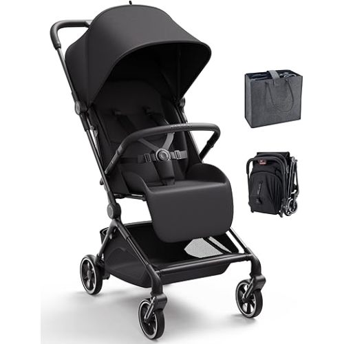 Momcozy Tuckgo Travel Stroller, Carry-On Compatible, Ultra Compact Stroller for Toddler, Reclining Seat, UPF 50+ Canopy, Adjustable Leg Rest, 33L Extra-Large Storage, Stroller Travel Bag Included