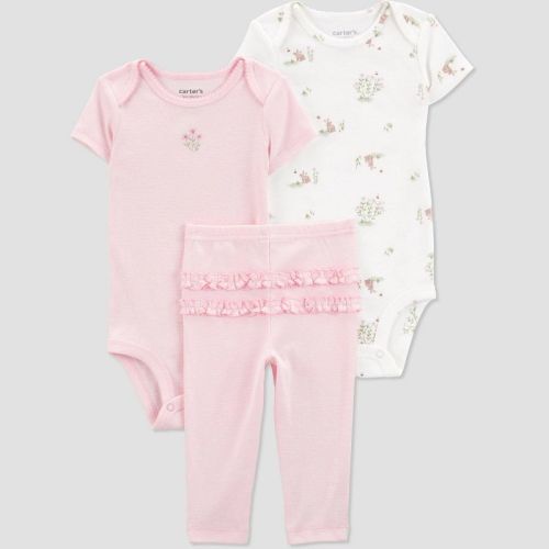 Carter's Just One You®️ Baby Girls' Floral Bunny Printed Top & Bottom Set - Pink 12M