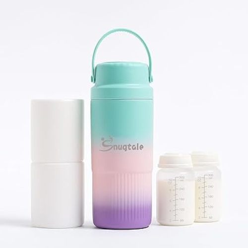 22oz Portable Breast Milk Cooler Bottle – Milk Cooler for Breastmilk, 24H+ Cooling, with 2 BPA-Free Bottles with Measurement Marks, Travel Essential for Outdoor Breastfeeding & Pumping