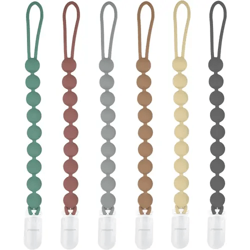 Silicone Pacifier Clip Holder, 6 Pack One Piece Soft Flexible Binky Clips Pacifier Holder Clip for Boys and Girls, Fits Most Pacifiers, Birthday Christmas Shower Gift,Baby Essentials