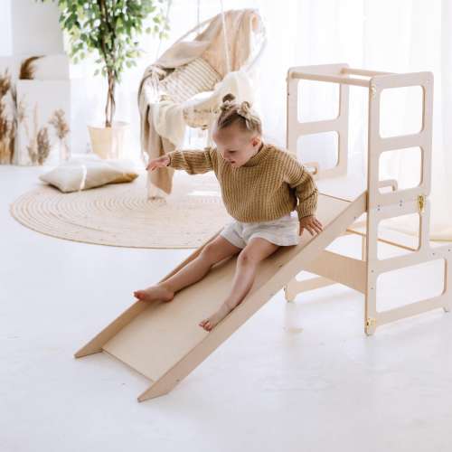 3-in-1 Toddler Tower, Montessori Tower, Foldable Kitchen Tower, Toddler Tower with Slide, Montessori Furniture, Toddler Step Stool