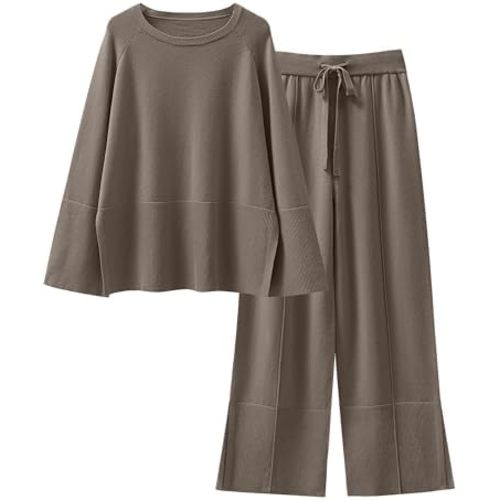 ANRABESS Womens 2 Piece Outfits Oversized Knit Sweater Set Wide Leg Pant Cozy Lounge Matching Pajama Sets 2024 Trendy Clothes