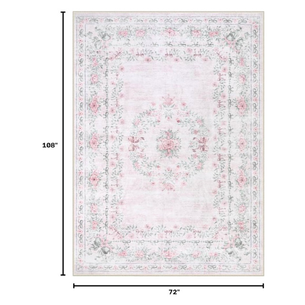 Wonnitar Floral Bow Rug for Girls Bedroom, Pink Area Rug 6x9 for Room Decor, Washable Ultra-Thin Non Slip Soft Boho Aesthetic Carpet for Baby Nursery Kids Room Living Room, Light Pink
