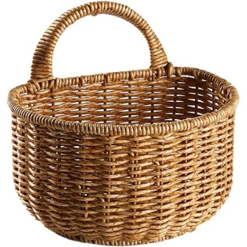 Ochine Hanging Basket With Handle - Woven Wall Storage Bin for Home Office Organizing - Small Plant Basket Shelf Decorative Hanging Storage