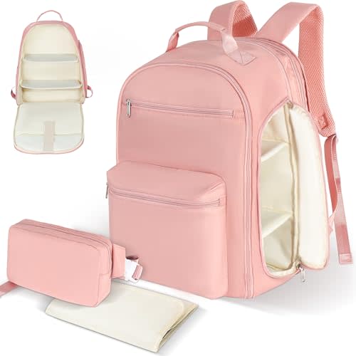 HOMIGLAM Diaper Bag Backpack with Changing Pad & Waist Bag, Large Diaper Bag Expandable for 2 Kids/Twins, Scientific Partition | Portable Side Access, Lightweight Travel Diaper Backpack for Mom Dad